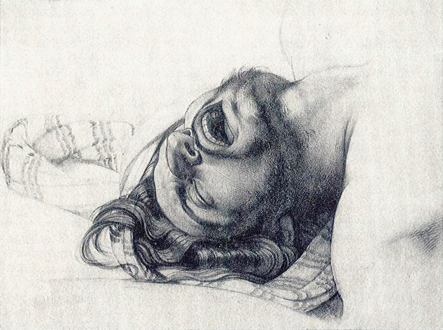 Федор Бруни. «Голова кричащего», рисунок к картине «Медный змий», 1840 год