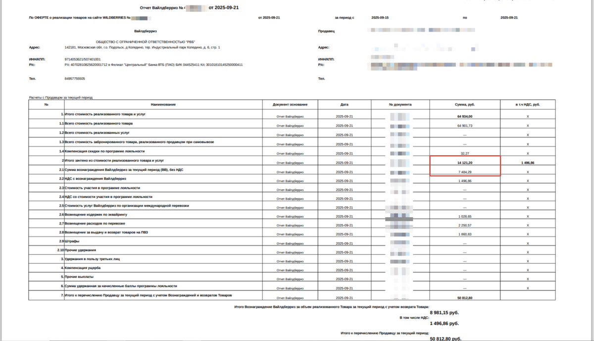 Финансовый отчет Вайлдберриз (скриншот 2)