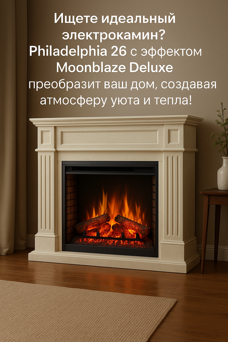    Как электрокамин Philadelphia 26 с эффектом Moonblaze Deluxe создаст в вашем доме неповторимый уют и тепло без лишних забот Kamin