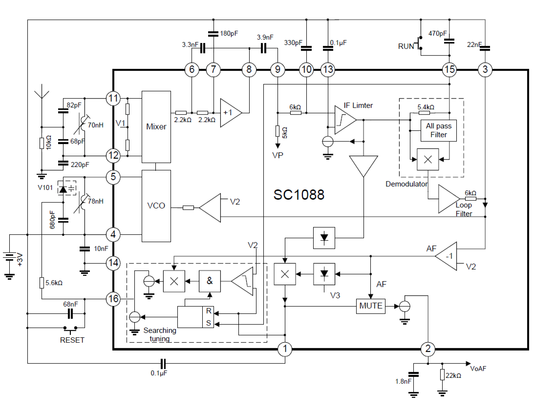 Функциональная схема микросхемы с внешними цепями.