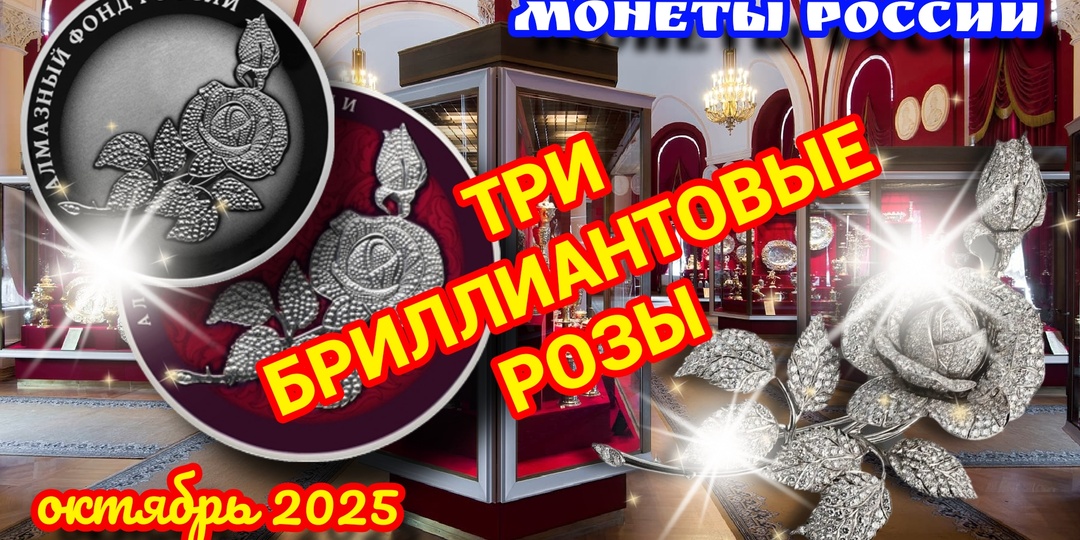 Бриллиантовая роза из Алмазного фонда / Памятные монеты России