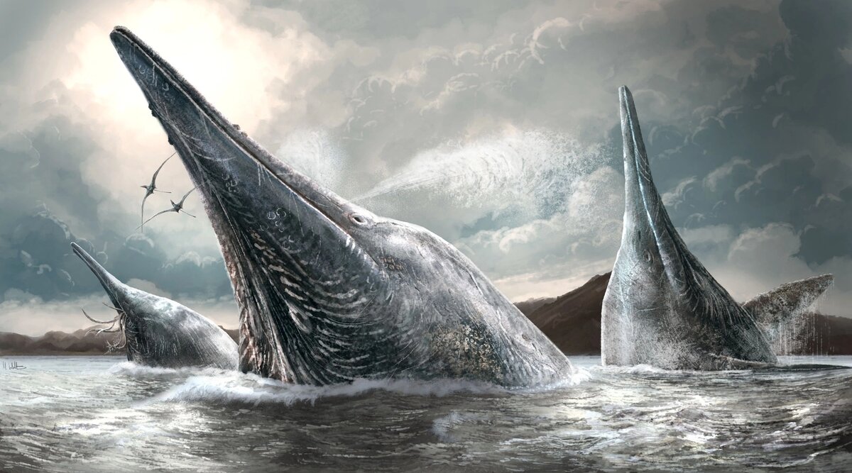 Три шонизавра всплыли, чтобы подышать воздухом. Арт.