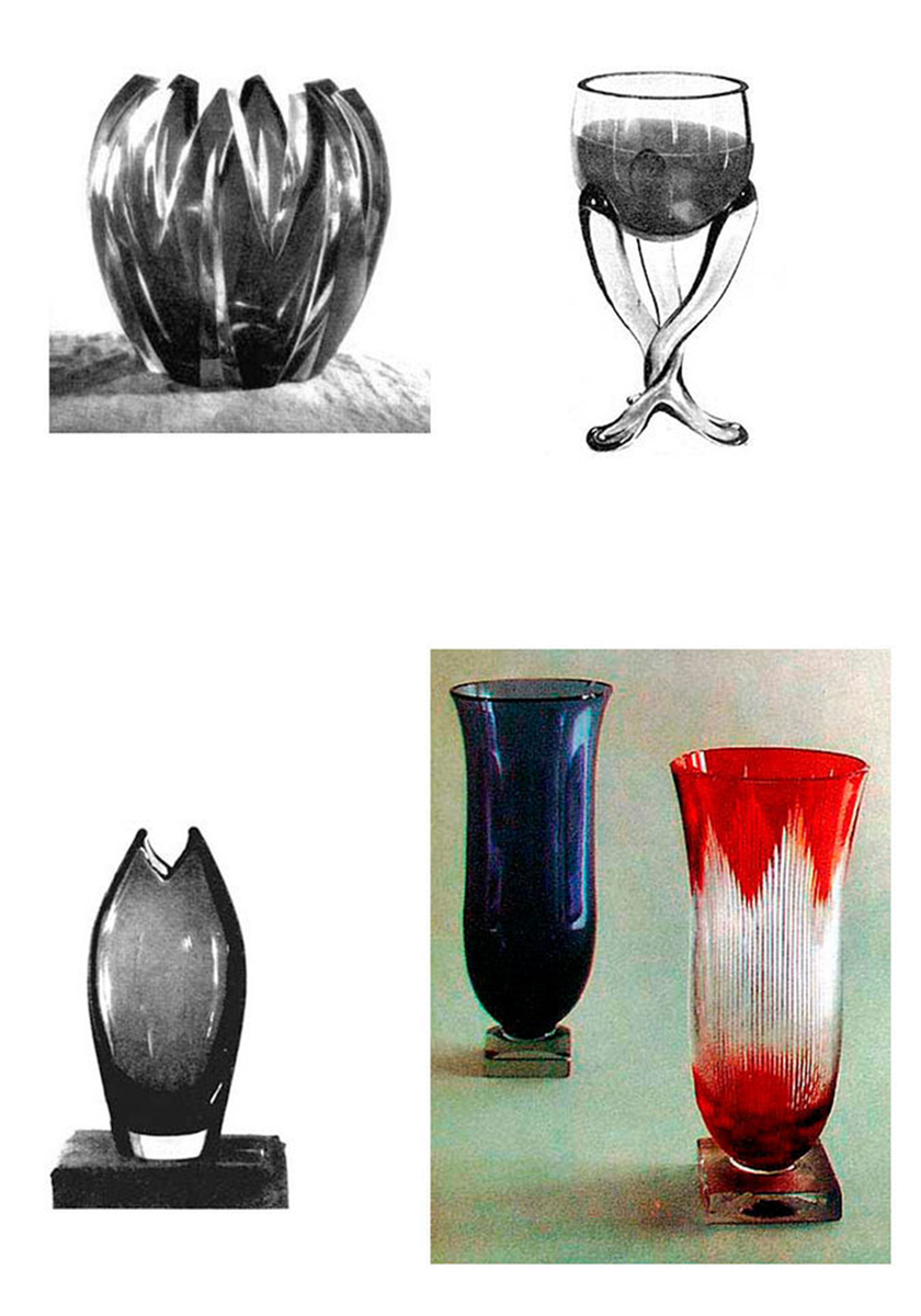 Изделия из стекла, созданные по рисункам Веры Мухиной 