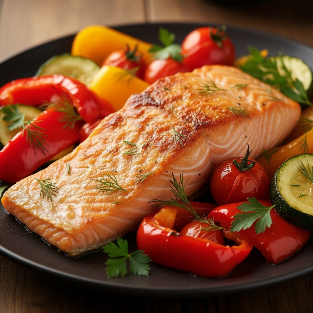 Семга с овощами