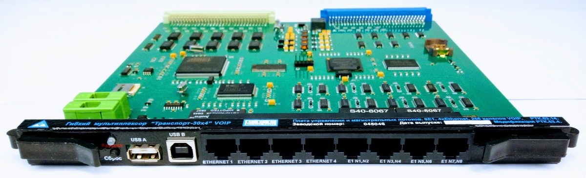РТК.53.14. Плата управления и магистральных потоков. 8Е1, 4хEthernet, 256 каналов VoIP. Модификация РТК.53.4.