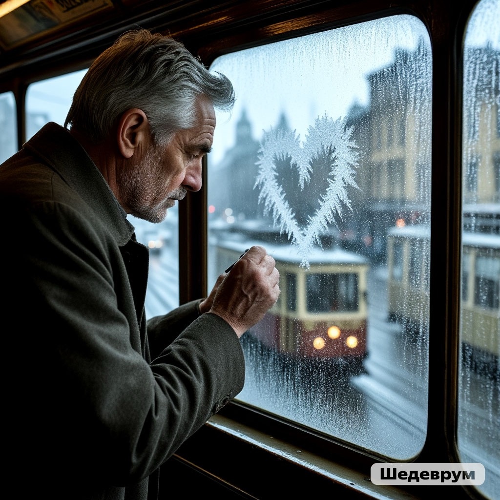 И стекло протирая ладошкой, контур сердца обвел замыкая. 