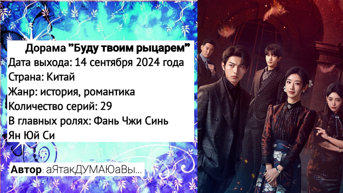 Коллаж создан автором этой статьи. В нем использован постер к дораме "Буду твоим рыцарем" 2024 года. Источник: https://ru.kinorium.com/11615290/gallery/poster/?photo=55283410