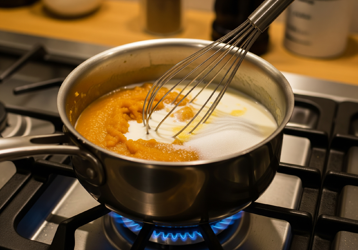 Молоко, тыквенное пюре и сахар