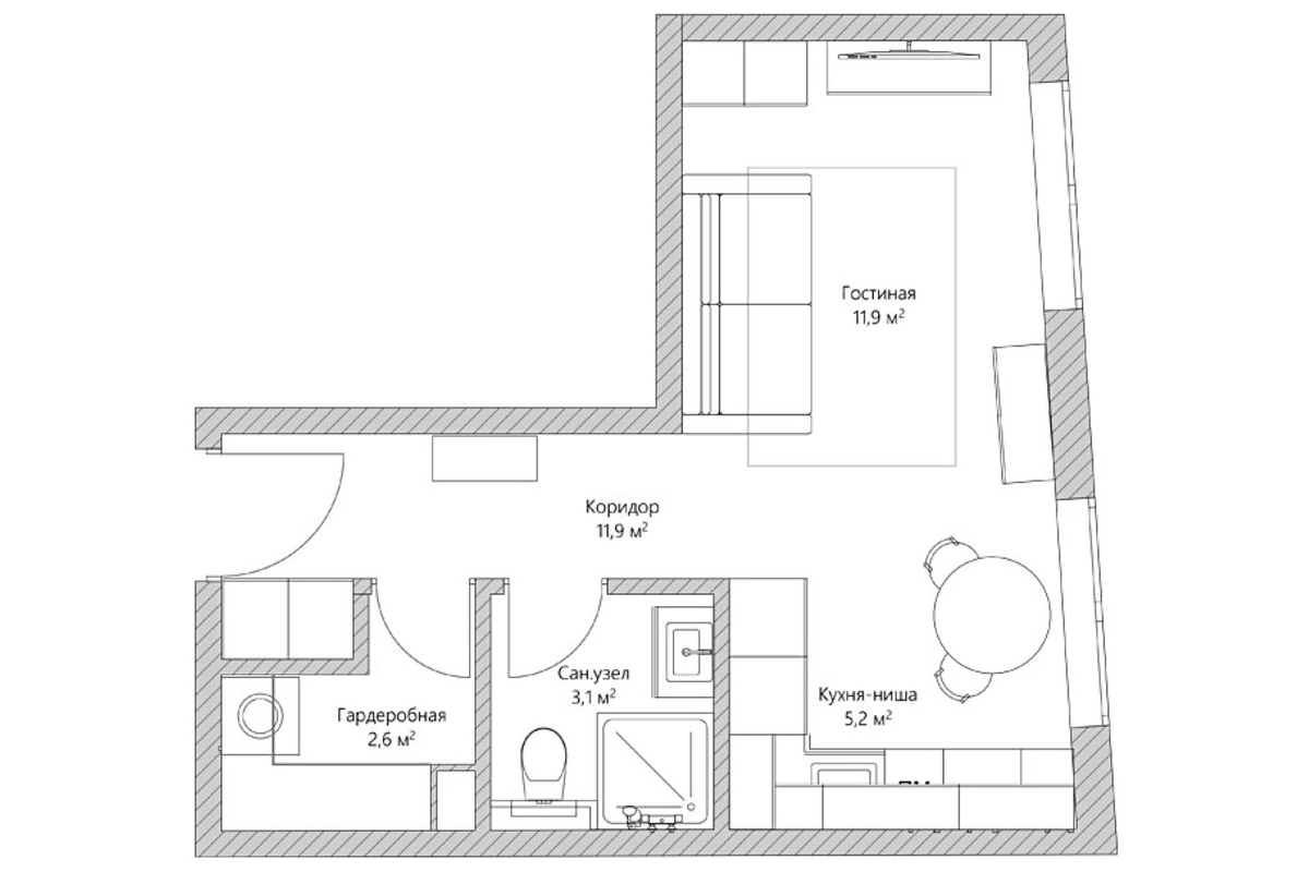 Итоговая планировка и расстановка мебели