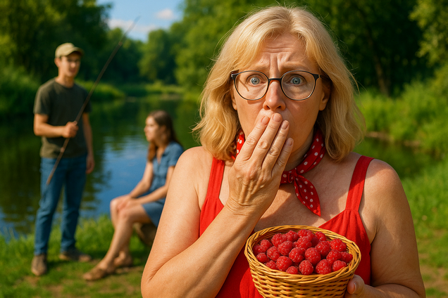 Услышав разговор детей на пруду, Оля спряталась за сосной и с трудом сдерживала дыхание