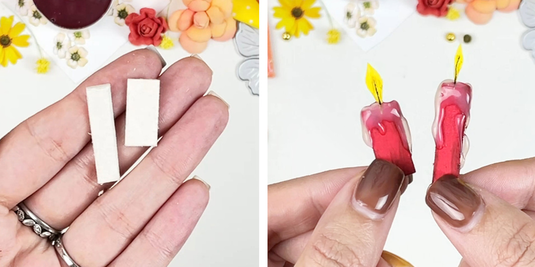 Остатки картона превратила в маленькие свечи для оформления осенних и новогодних открыток