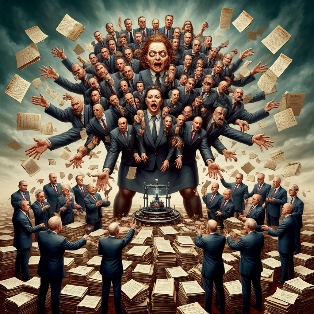 Иллюстрация "Бюрократический монстр" создана сетью Шедеврум