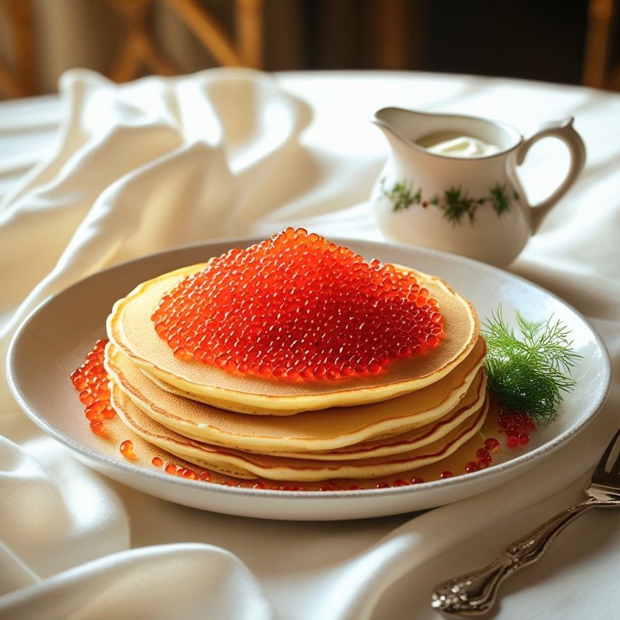 Готовые блины складывайте стопкой и подавайте горячими с икрой или сметаной