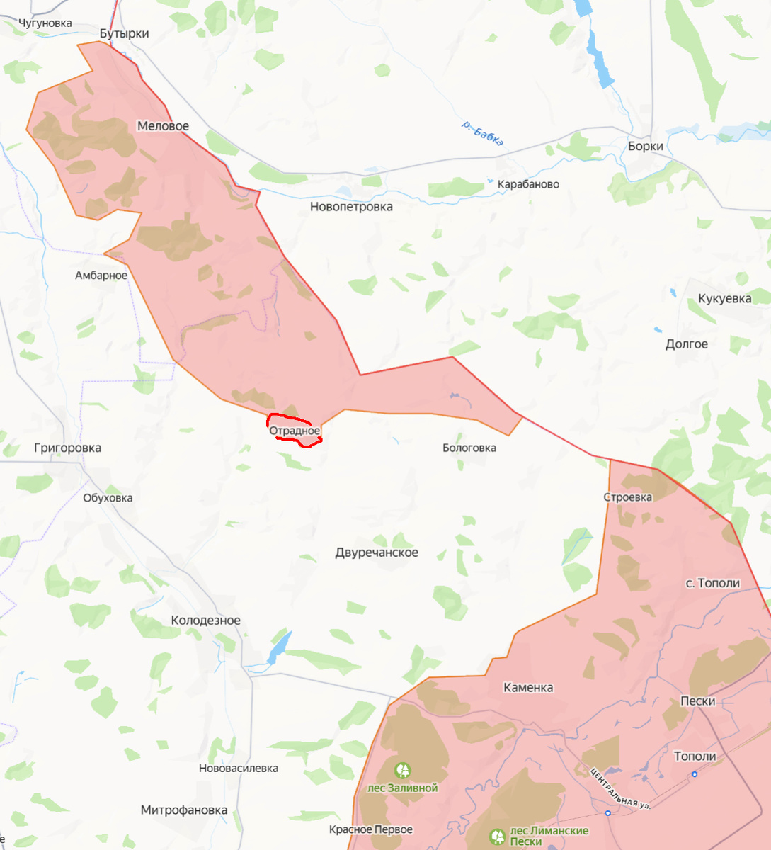 Красным контуром - село Отрадное.