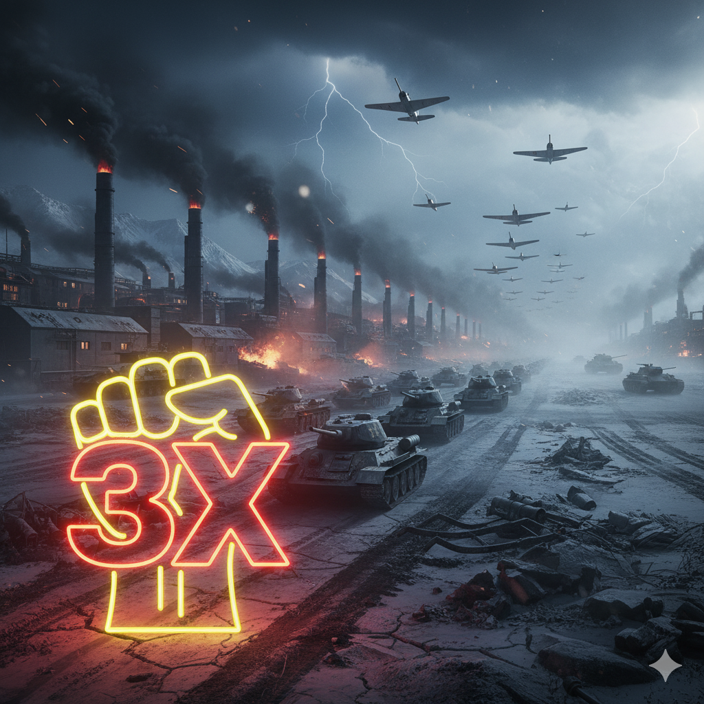  Иллюстрация "Конвейер Победы: Чудо 3x" создана сетью Джемини