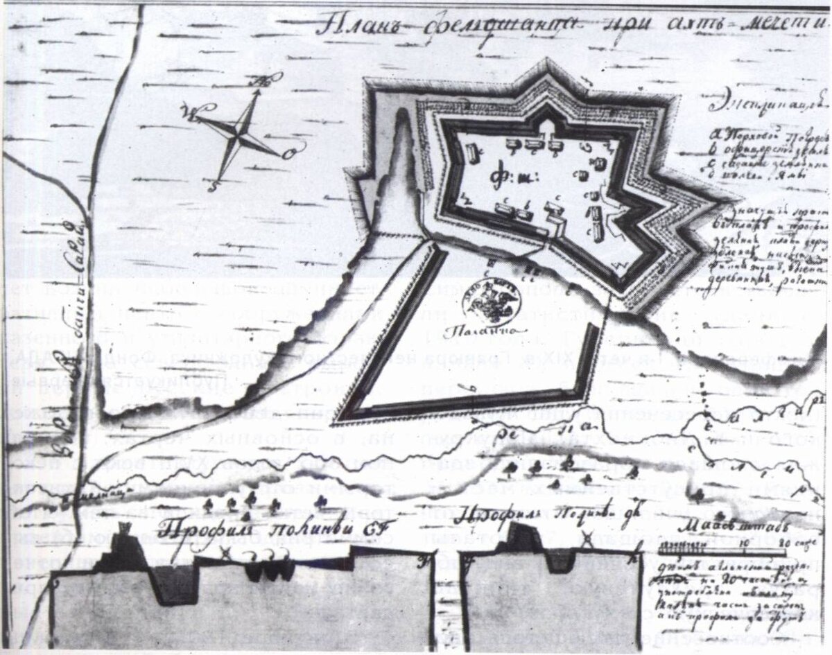 Суворовский фельдшанец в Ак-Мечети (Симферополь), план на 1778 год. Архивные материалы.
