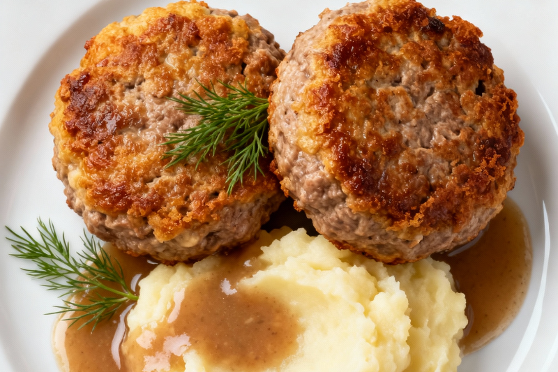 Сочные котлеты с пюре и подливкой