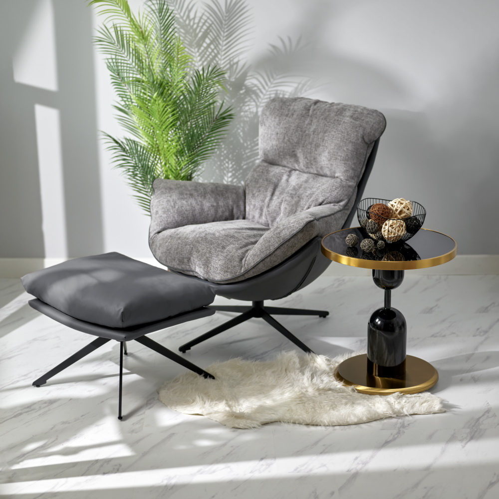 Кресло HUG тёмно-серый, экокожа, шенилл