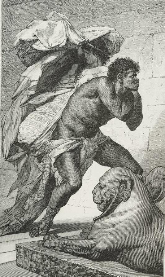 «Аполлодор несёт Клепатру», рисунок из книги Ebers, Georg. Egypt: Descriptive, Historical, and Picturesque