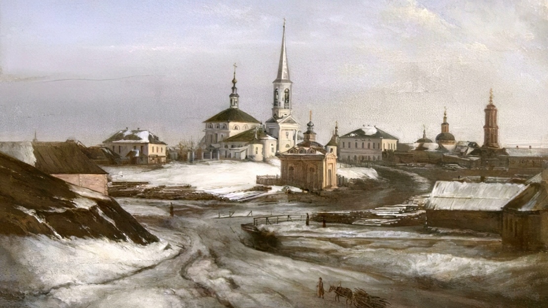 Вид на Старобазарную площадь в Рязани. Картина Н. Иванова, XIX век