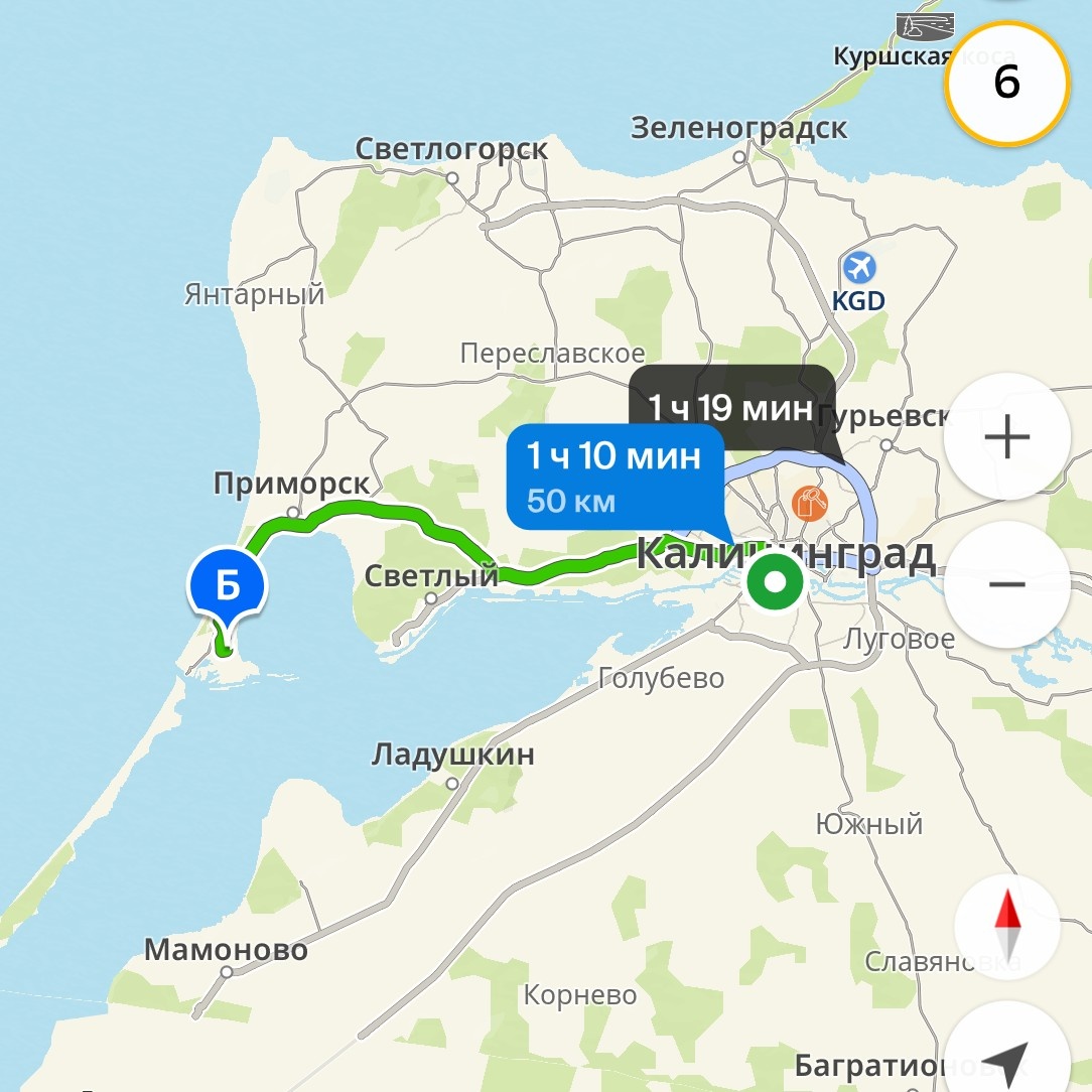 До Балтийска из Калининграда на автомобиле 