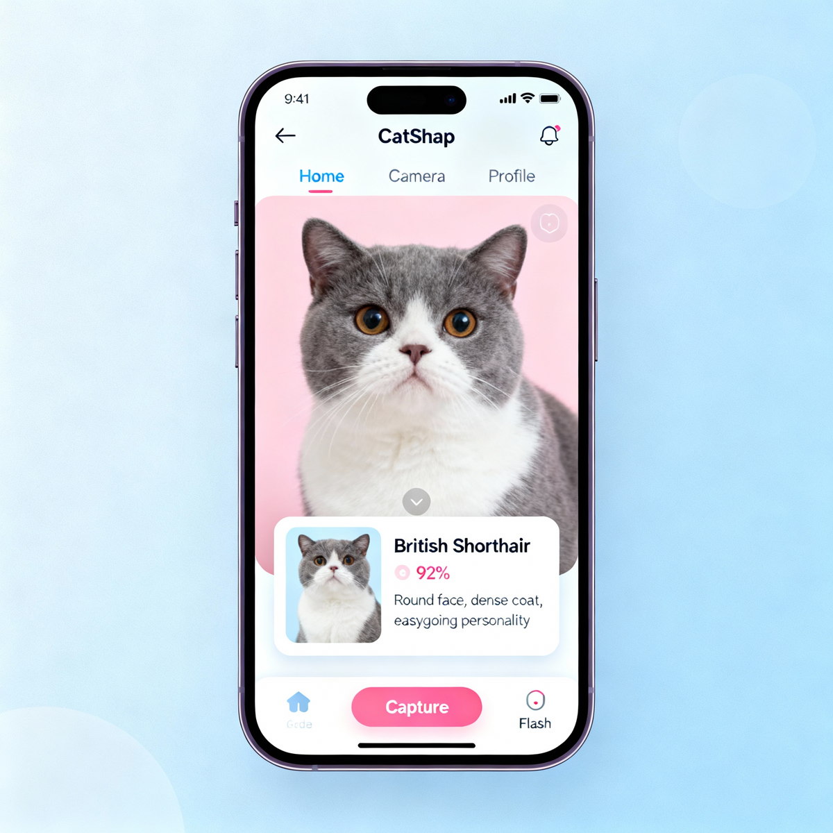 CatSnap мгновенно определяет породу кошки и предоставляет детальную информацию об уходе