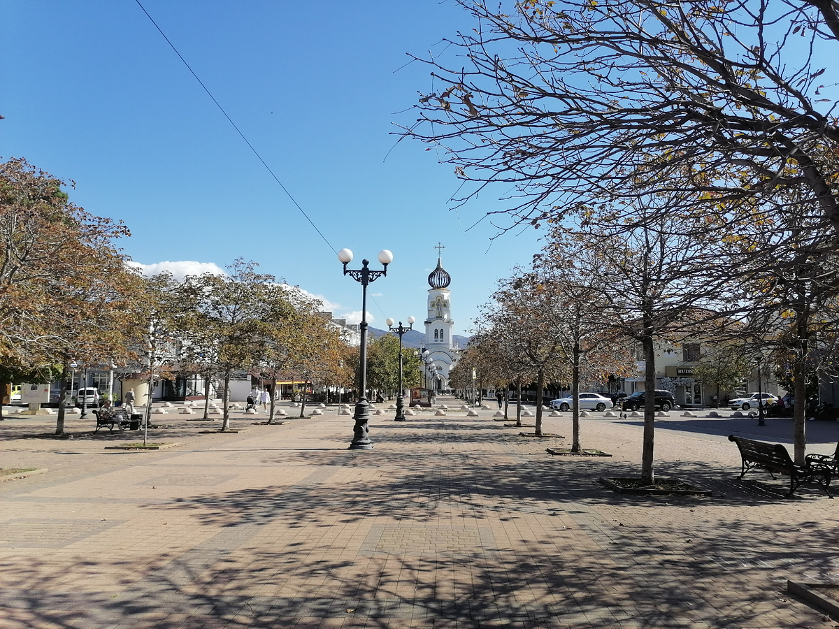 Бульвар Черняховского, каштаны уже активно сбрасывают листья. 