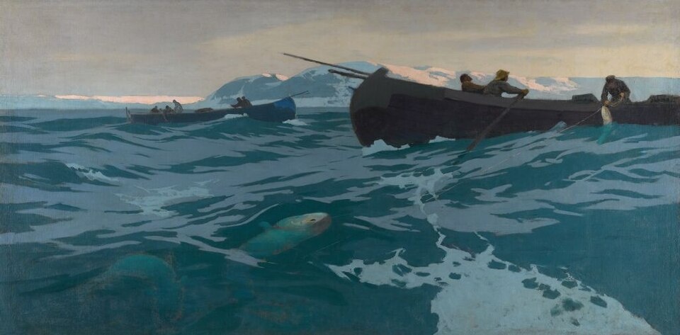 Панно "Ловля рыбы на Мурманском море" для павильона "Крайний Север" Всероссийской выставки 1896 года в Нижнем Новгороде. Художник К.Коровин