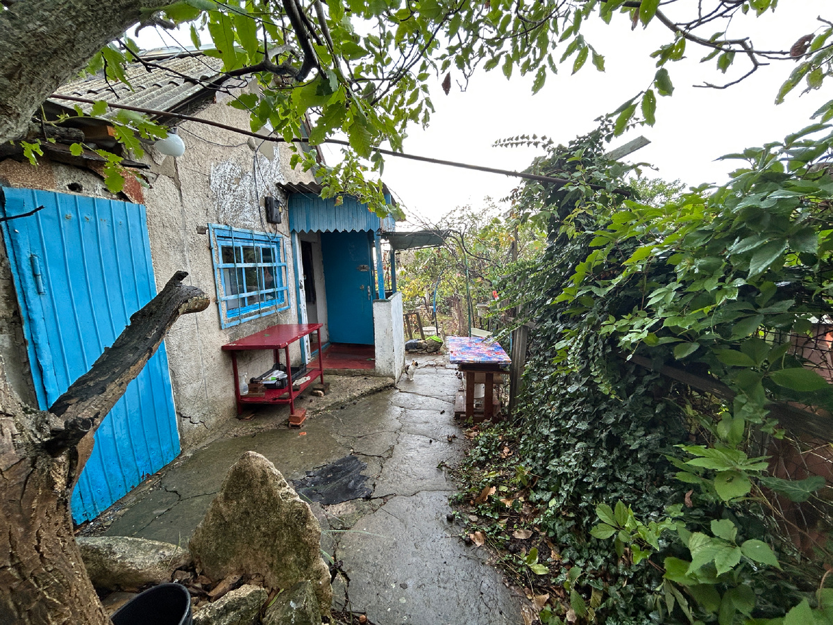 Дальняя часть сада – за крыльцом вниз – находится на склоне, участок имеет уклон в сторону моря 