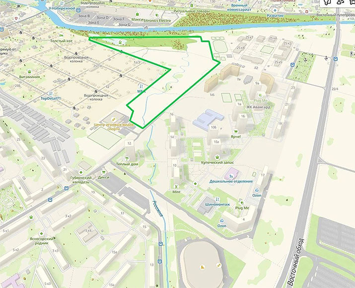 Зеленым отмечена зона застройки, источник иллюстрации Dmilyaev / T.me 