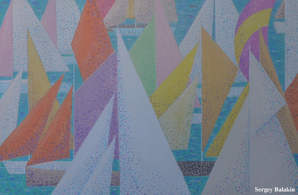 "Регата. Цветные паруса" (фрагмент). Холст, акрил, 2025 г.