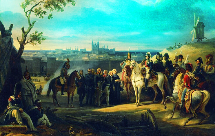 Капиталяция Магдебурга. Один из эпизодов войны четвёртой антинаполеоновской коалиции. В качестве исходного изображения взята репродукция картины французского художники Т. Вошеле, написанной в 1837 году. 