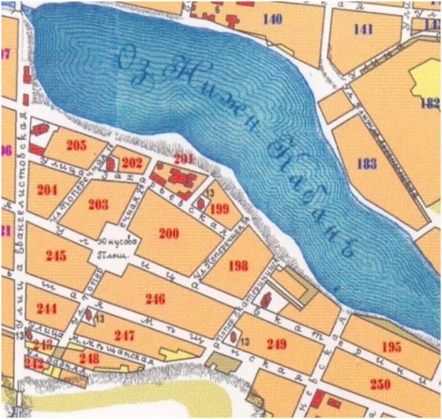 Фрагмент плана города Казани 1884 года издания С. Монастырского с указанием месторасположения дома № 71