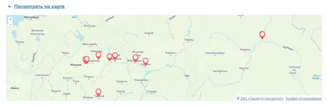 Результат геокодирования на карте