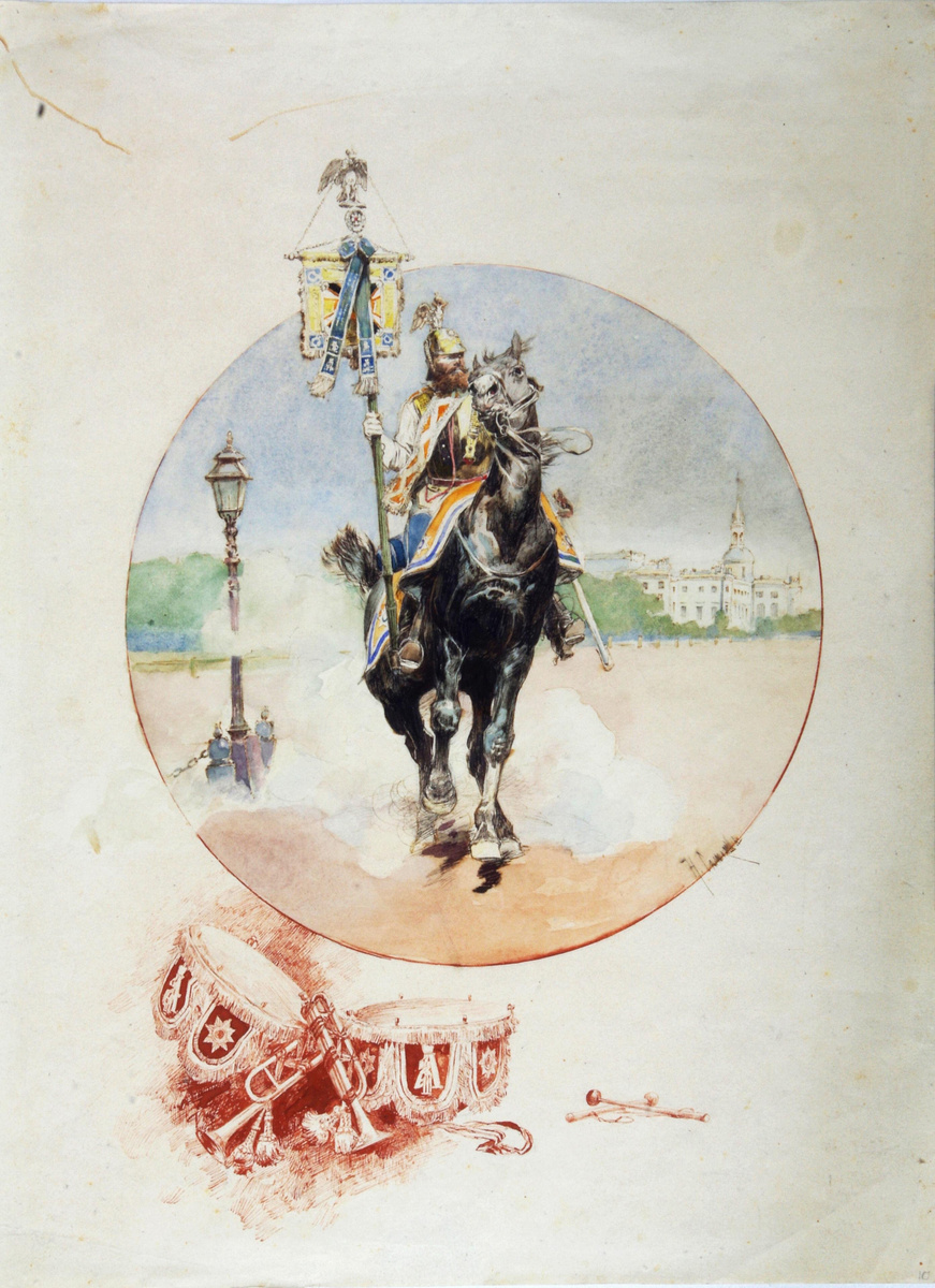 Работа Николая Самокиша «Кавалергард со штандартом» // Фотокопия предоставлена Симферопольским художественным музеем