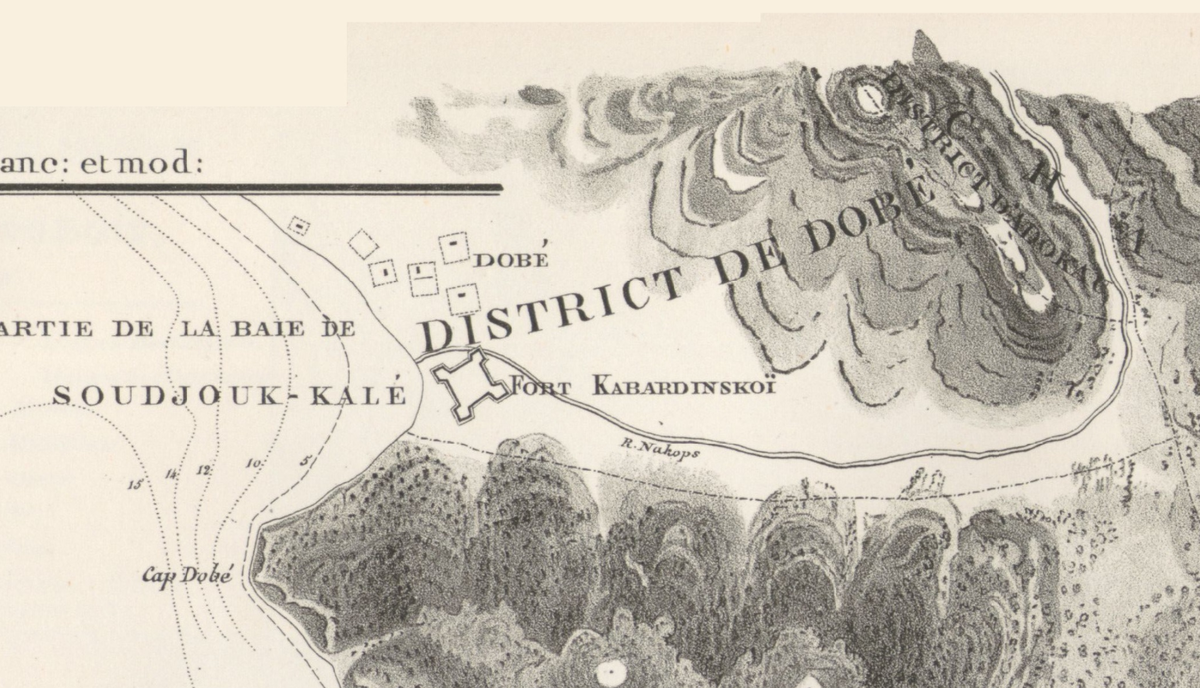 DOBE, DISTRICT DE DOBE - Аул Добе, Форт Кабардинский и Район Добэ на карте 1833 года -  современное село Кабардинка города Геленджик