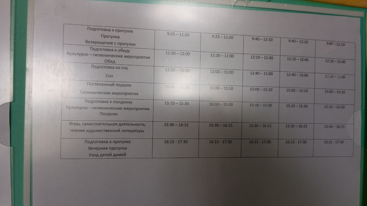 Режим дня в саду.