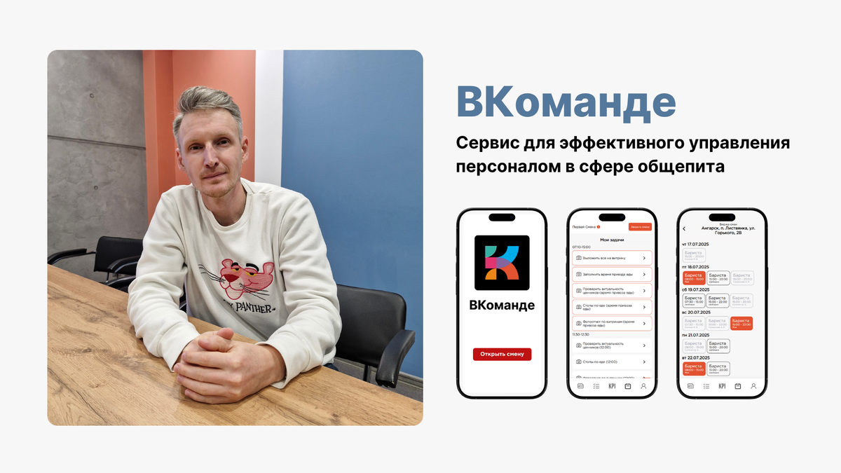 ВКоманде - новый сервис разработанный Российской ит-компанией Headline. Компания занимается автоматизацией розничной торговли и общепита более 10 лет.