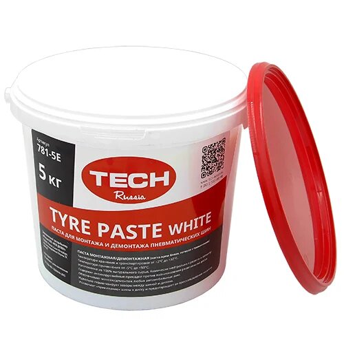 Монтажная крем-паста белого цвета арт. 781-5Е TIRE PASTE WHITE обеспечивает монтаж/демонтаж любых автомобильных шин на диск.