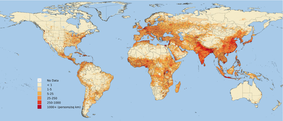 Карта плотности по административным единцам стран мира (карта взято из открытых источни ков)
