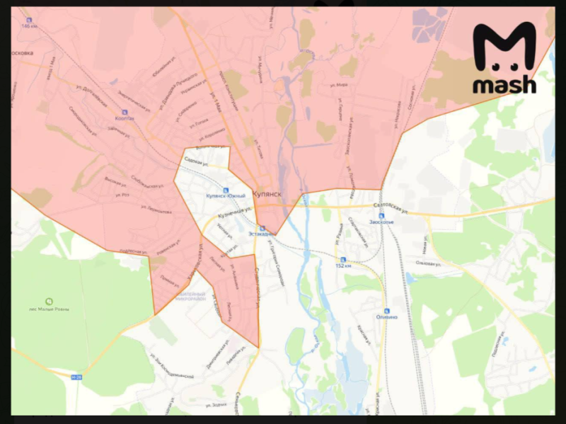   Актуальная военная карта Купянска. Скриншот: Телеграм-канал Mash