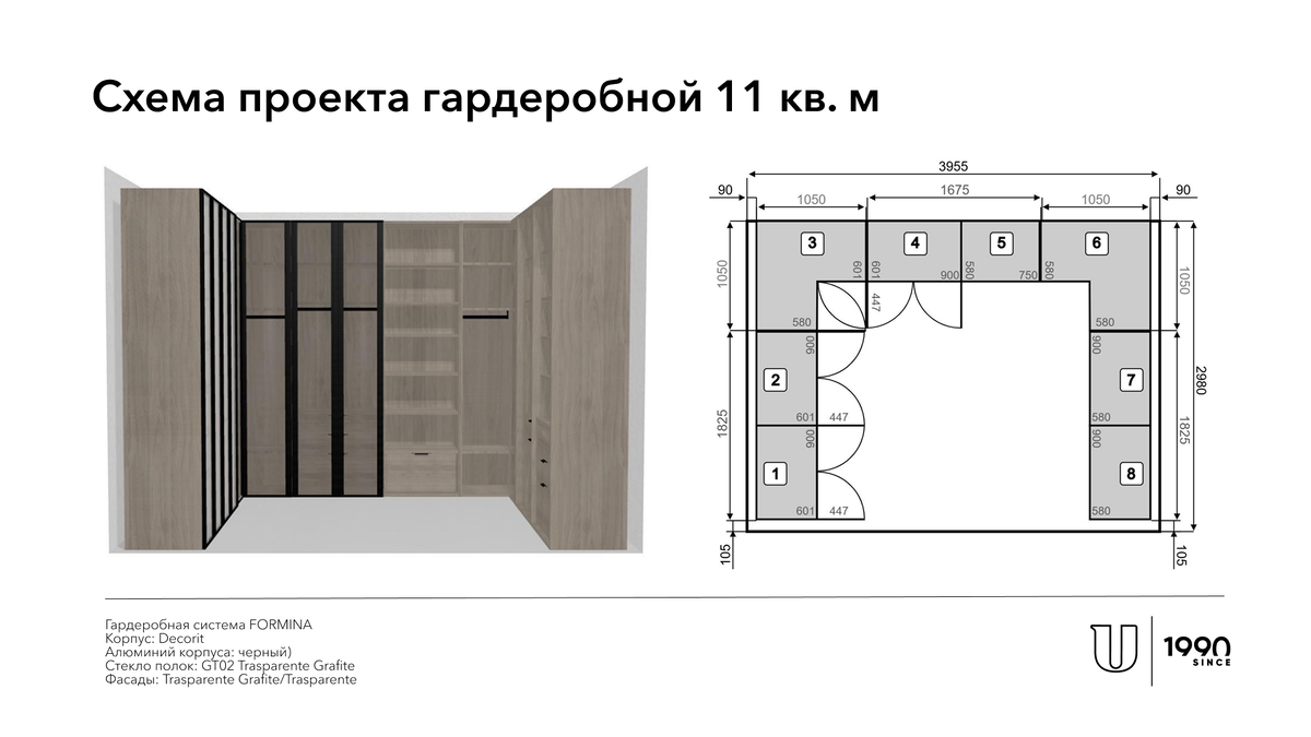 Проект гардеробной FORMINA с фасадами и без