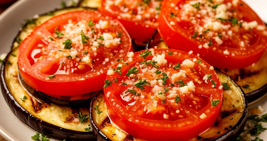 Баклажаны, запеченные с помидорами и сыром