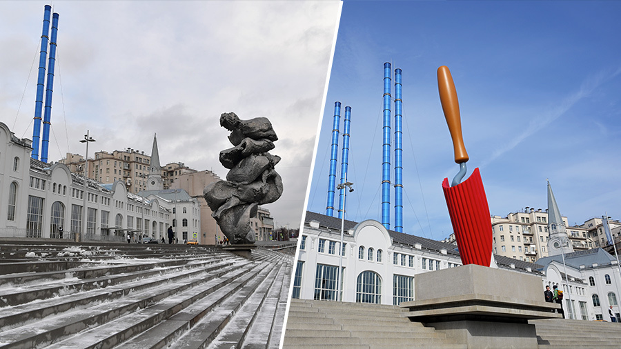     «Большая глина №4» Урса Фишера, «Садовая лопатка» Класа Олденбурга и Кошье ван Брюгген / РИА Новости / Алексей Майшев / Алексей Никольский