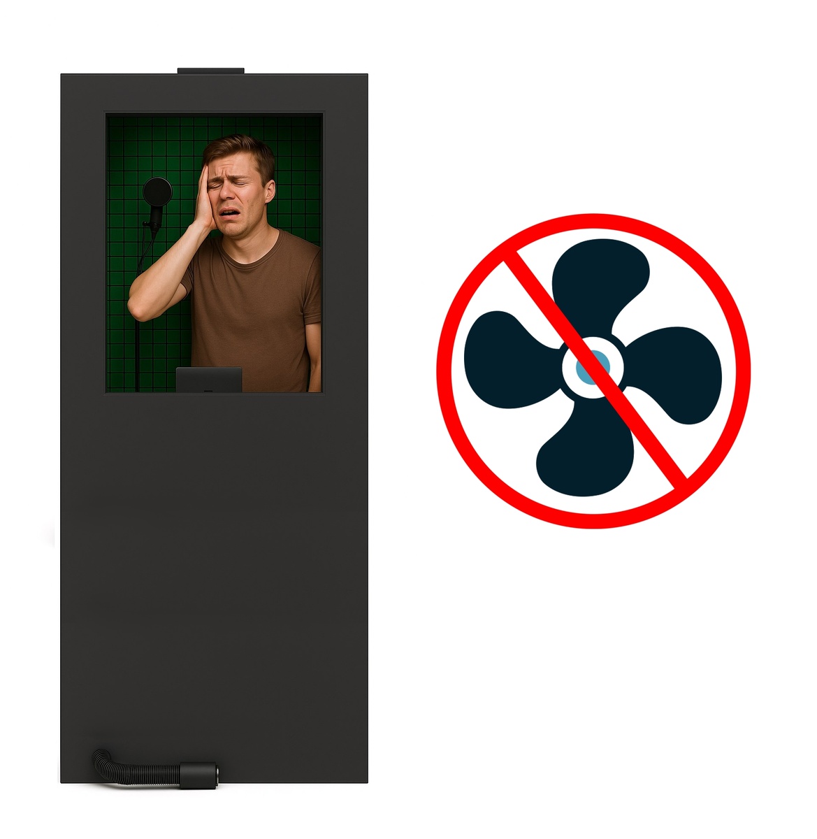 Более 30-40 минут в звукоизоляционной кабине без вентиляции могут вызвать серьезное ухудшение самочувствия из-за насыщения кабины углекислым газом. Качественная вентиляция просто необходима. Источник: music-hummer.ru