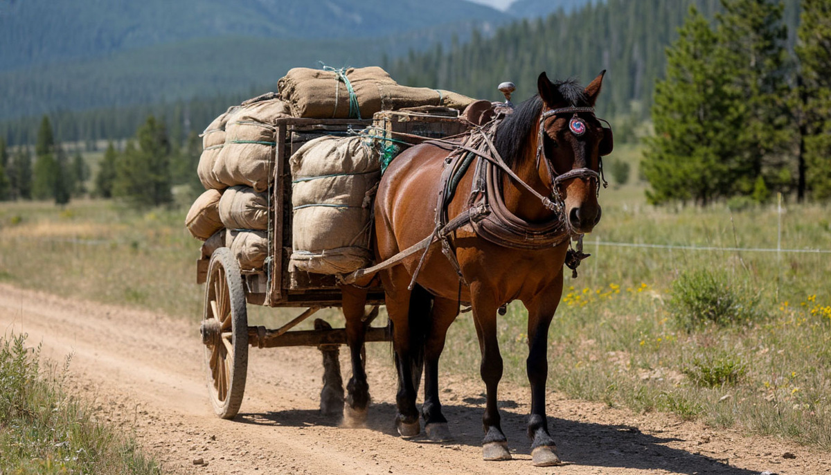 Лошадь перевозит груз. ИИ