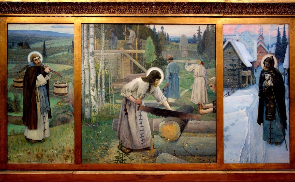 8 октября - память преподобного Сергия Радонежского. М. В. Нестеров. Труды преподобного Сергия. 1896-1897 гг. Изображение из открытых источников.