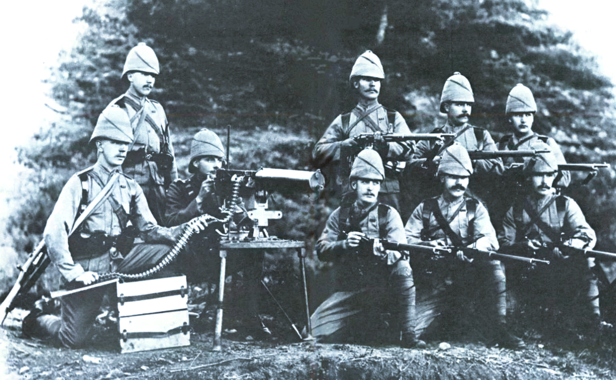 Британские солдаты с пулемётом в англо-бурскую войну.