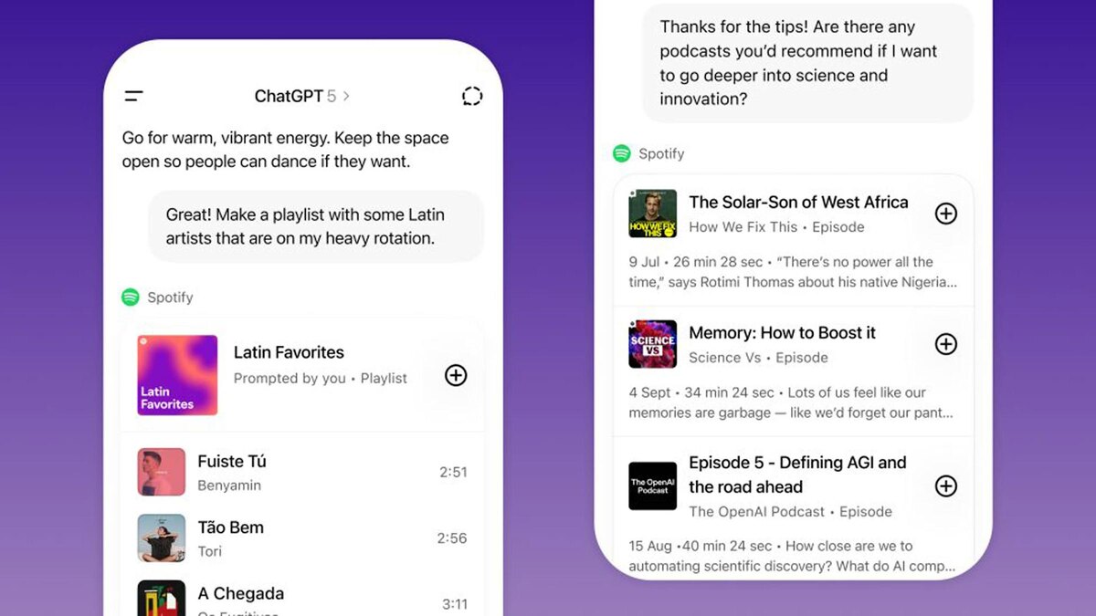 Пример интеграции Apps в ChatGPT с Spotify