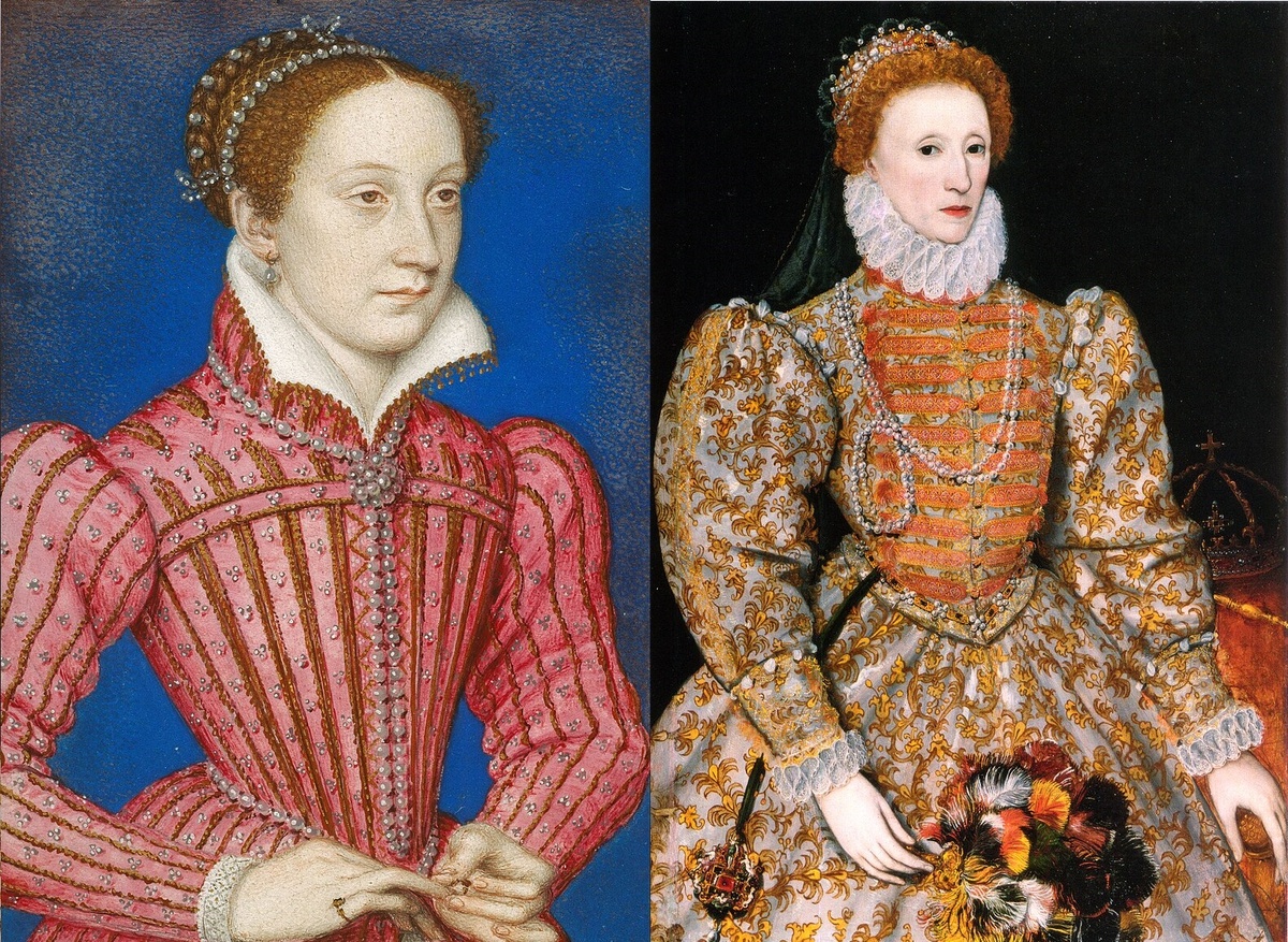 Мария I Стюарт (портрет кисти Ф. Клуэ) и Елизавета I Тюдор (портрет кисти неизвестного художника)